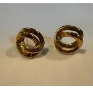 Vintage Signed Monet Double Link Gold-Tone Stud Earrings